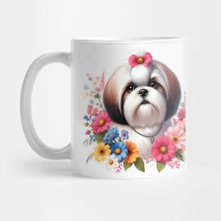 A shih tzu decorated with beautiful colorful flowers. Mug